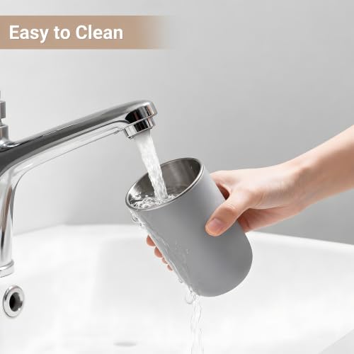 Unbreakable Stainless Steel Toothbrush Holder Tumbler Cup for Bathroom 13oz | Reusable Kids Bathroom Tumbler Cup & Tooth Brush Holder, Countertop Toothpaste Organizer Storage Set, Grey 2 Pack - color: Grey