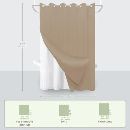 Inhousolu No Hook Shower Curtain with Removable Snap-in Liner, Waffle Weave 230 GSM Polyester, Weighted Hem, Water Repellent Washable, 72 x 84 Inch, Beige - color: Beige, size: 72"W x 84"L (Pack of 1)