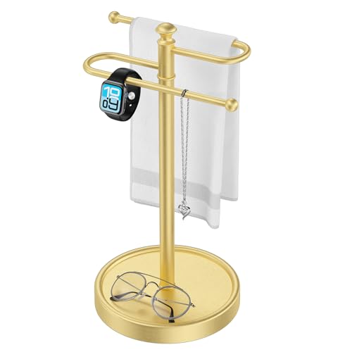 Hand Towel Holder, 304 Stainless Steel Heavy Duty S Shape Hand Towel Stand Free Standing Towel Bar for Bathroom Kitchen Countertop - color: Gold