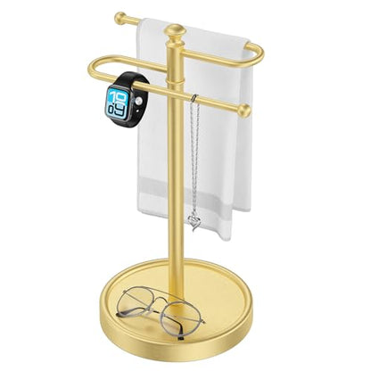 Hand Towel Holder, 304 Stainless Steel Heavy Duty S Shape Hand Towel Stand Free Standing Towel Bar for Bathroom Kitchen Countertop - color: Gold