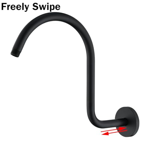 RANDOM S Shaped Shower Head Riser Pipe,Goose Neck Shower Arm 13 Inch Shower Head Extension Arm with Flange,Standard 1/2" Connection,Matte Black.RD-91098-13MB - color: Matte Black