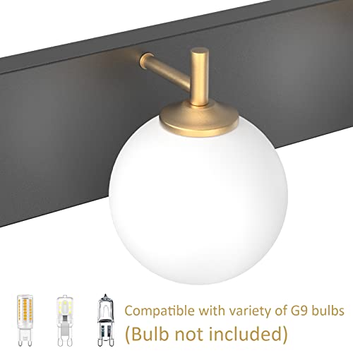 Aipsun Mid Century Modern Bathroom Vanity Light Over Mirror 5 Lights Milky White Globe Glass Black/Golden Bathroom Light Fixture(Exclude Bulb) - color: Black+Gold, size: 5 Lights