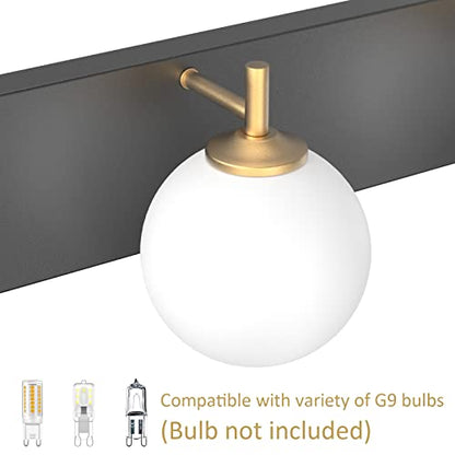 Aipsun Mid Century Modern Bathroom Vanity Light Over Mirror 5 Lights Milky White Globe Glass Black/Golden Bathroom Light Fixture(Exclude Bulb) - color: Black+Gold, size: 5 Lights