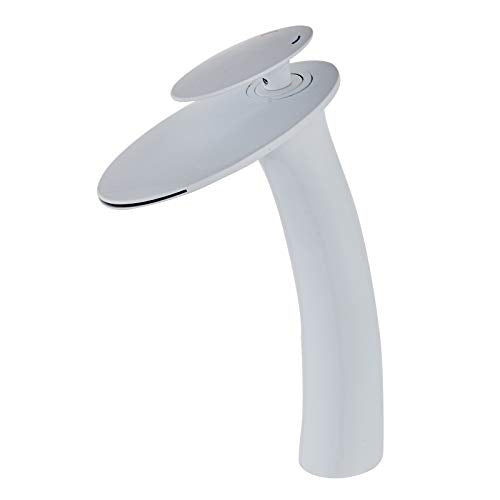 White Waterfall Bathroom Faucet Tall Body and Pop Up Drain Assembly - color: White, size: Tall Body