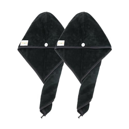 M-bestl 2 Pack Microfiber Hair Towel Wrap,Hair Drying Towel with Button,Absorbent and Anti-frizz Head Towel to Dry Curly or Straight Hair Quickly (Black) - color: Black