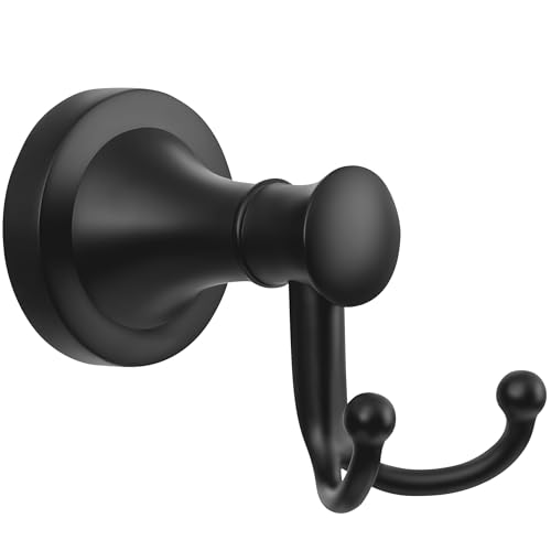 Black Bathroom Towel Hook, Matte Black Bathroom Robe Hook, Heavy Duty Double Towel Hooks Bath Modern Coat Clothes Hook Wall Mounted for Kitchen Washroom - color: Black