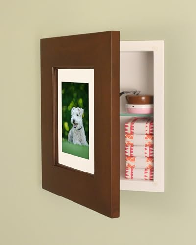 11x14 Concealed Picture Frame Medicine Cabinet Without Mirror for Bathroom, Recessed in The Wall, Made in North America, Real Wood, NO MDF, Adjustable Shelves, Hidden, Caramel - color: Caramel, size: 11x14