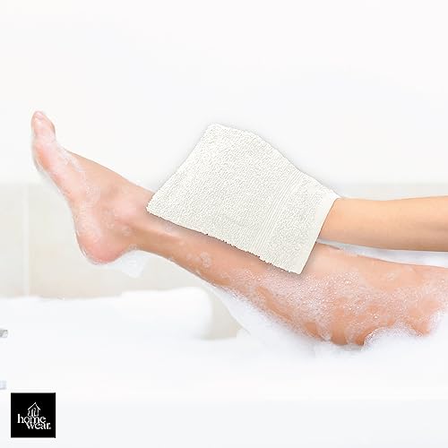 High Rise Stripe 6 Pack 6 x 8.5 Wash Mitt Set, Low Twist, Highly Absorbent, Gentle Hand and Face Cloth, European Style with Loop, White - color: White