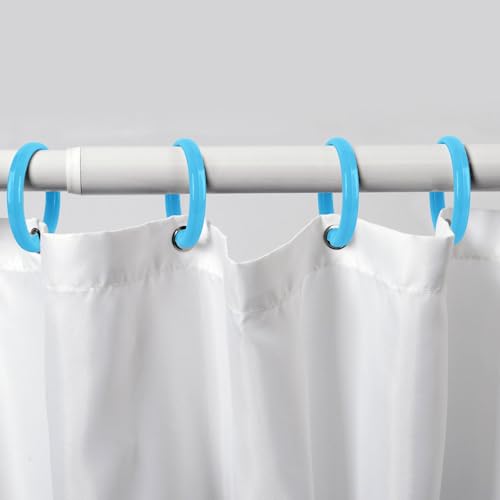Light Blue Shower Curtain Hooks - 12 Pcs Circular Plastic Shower Curtain Rings for Bathroom - O Shaped Sky Blue Shower Hooks Rings for Shower Curtain Rod - color: Light Blue