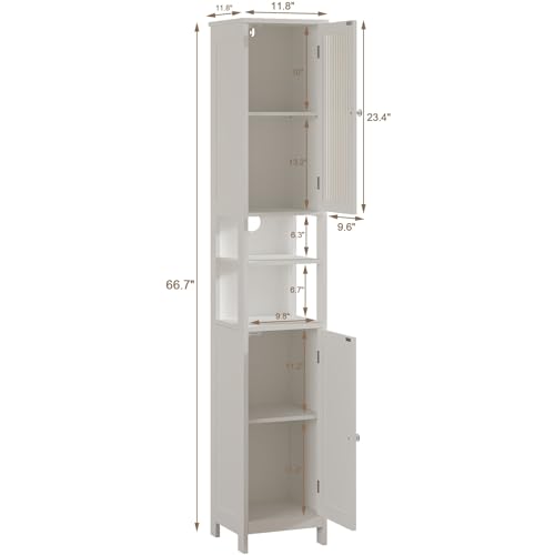 ChooChoo Narrow Bathroom Storage Cabinet with Light, Space Saving | Space Saving,Tall Bathroom Storage Cabinet, 5-Tier, 2 Doors, Slim, Freestanding, Adjustable Shelves, White - color: White