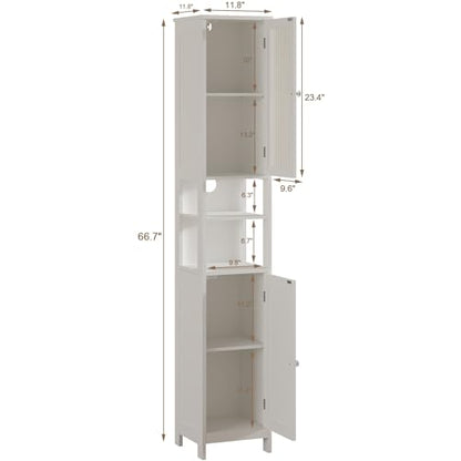 ChooChoo Narrow Bathroom Storage Cabinet with Light, Space Saving | Space Saving,Tall Bathroom Storage Cabinet, 5-Tier, 2 Doors, Slim, Freestanding, Adjustable Shelves, White - color: White
