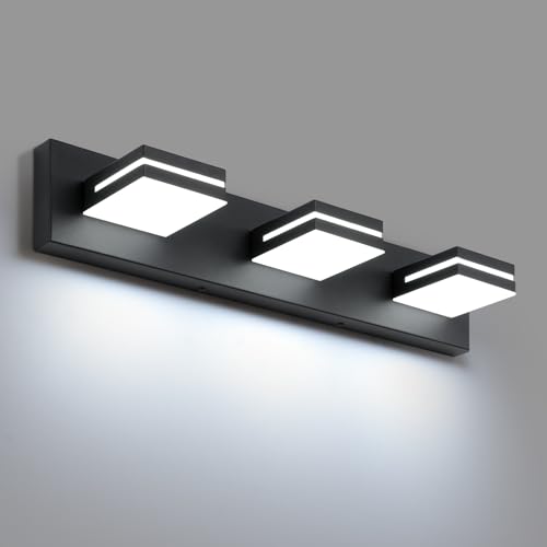 SineRise LED Modern Bathroom Vanity Light Fixtures, Modern Acrylic Bathroom Wall Lighting Fixtures Over Mirror, 3-Light, 24-Inch, Black, White - color: Black, White, size: 3-Light, 24-Inch