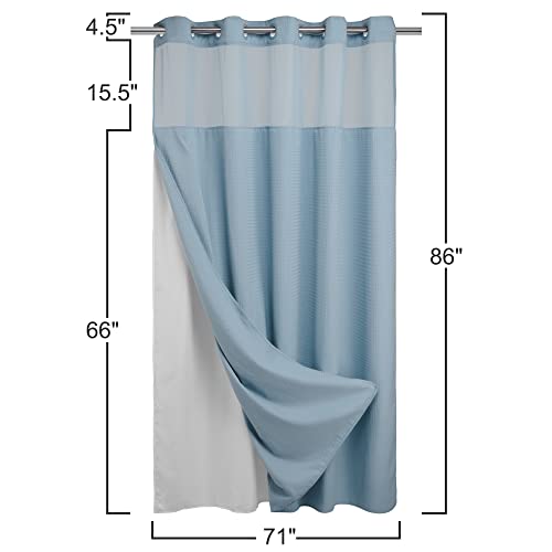 River Dream Heavyweight Waffle No Hook Shower Curtain with Liner,Blue,71x86 | Dotted Waffle,Snap-in Liner,Heavy Duty,Quick Dry,Mesh Top Window,With Bottom Magnets,Hotel-Grade,Washable,Extra Long Size - color: Blue, size: 71"W x 86"L (Pack of 1)
