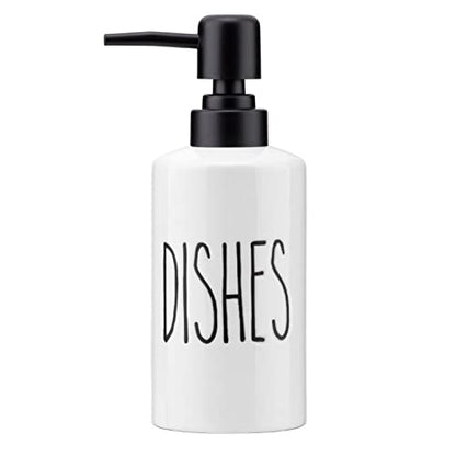FE Dish Soap Dispenser for Kitchen, 10oz Ceramic Soap Dispenserr for Bathroom with Plastic Pump(Dishes) - color: White-dishes