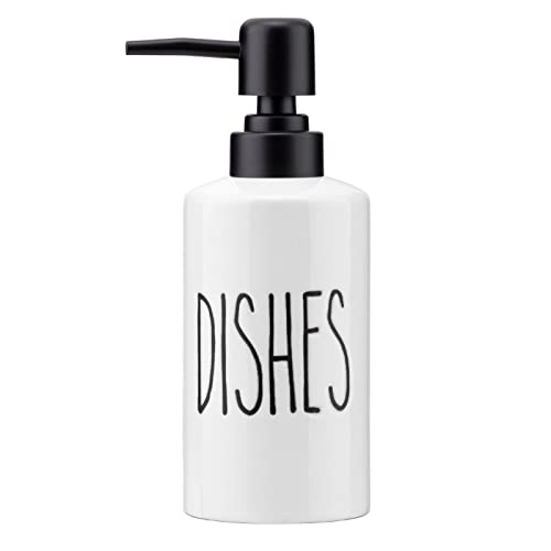 FE Dish Soap Dispenser for Kitchen, 10oz Ceramic Soap Dispenserr for Bathroom with Plastic Pump(Dishes) - color: White-dishes