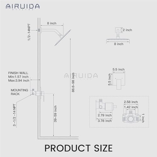 Airuida Shower Faucet Set,8 Inch Shower Valve Kit,Brushed Gold | Male Threads,Rough-in Valve Shower Trim Kit,Single Handle Control Shower Set - color: Brushed Gold, size: 8 Inch