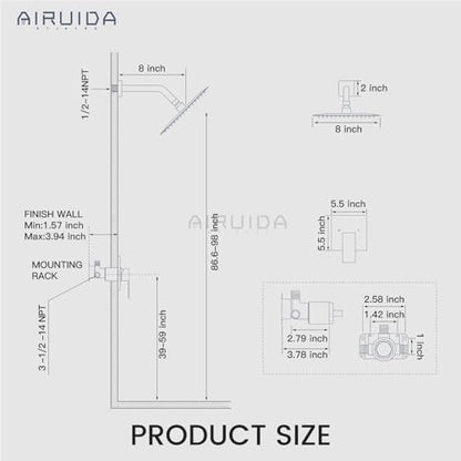 Airuida Shower Faucet Set,8 Inch Shower Valve Kit,Brushed Gold | Male Threads,Rough-in Valve Shower Trim Kit,Single Handle Control Shower Set - color: Brushed Gold, size: 8 Inch
