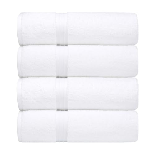 Soft Bath Towels Set of 4 - Luxury & Absorbent - Large (28" x 56") 100% Cotton - Versatile, Perfect as, Hotel Towels, Spa Towels - White - color: White