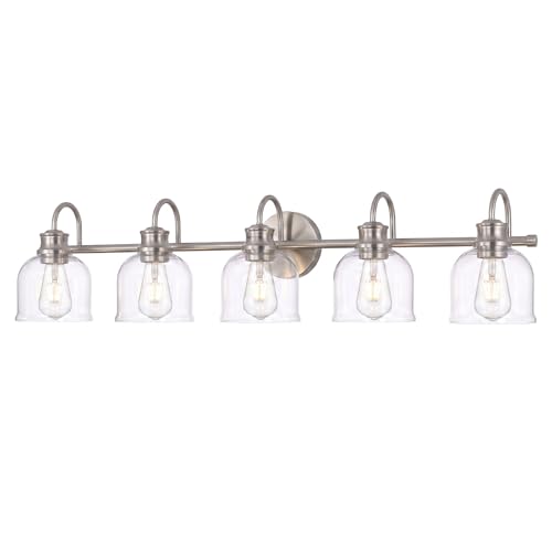 URSOLA 5 Lights 40" Bathroom Vanity Light Fixtures, Brushed Nickel Traditional Classic Vanity Light with Clear Glass, Bathroom Lighting Fixtures Over Mirror - color: Brushed Nickel, size: 5 Lights