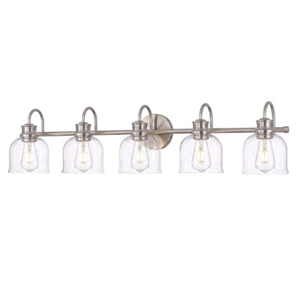 URSOLA 5 Lights 40" Bathroom Vanity Light Fixtures, Brushed Nickel Traditional Classic Vanity Light with Clear Glass, Bathroom Lighting Fixtures Over Mirror - color: Brushed Nickel, size: 5 Lights