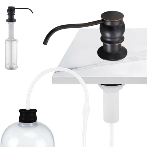 Brass Kitchen Soap Dispenser, Oil Rubbed Bronze in Sink Liquid Dish Soap Dispenser, Under Sink Hand Metal Dispenser Pump, 47.2" Silicone Long Tube for 0.79 "- 1.38" Bottle Mouths - color: Oil Rubbed Bronze, size: With Hose