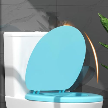 Soft Close Round Toilet Seat - Thickened Plastic Lid, Easy to Clean, Quiet Comfort, Fits Standard Toilets, White, Easy Install (Blue) - color: Blue