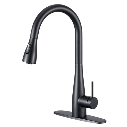 CREA Black Kitchen Faucet, Pull Down Black Kitchen Faucets with Sprayer 3 Modes, Uitility Laundry Faucets Single Hole Bar Sink Faucet 360° Swivel High Arc RV Stainless Steel Faucet, Matte Black - color: Black, style: elliptical