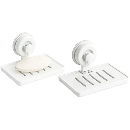 SUOXING 2 Pcs Soap Dish Holder for Shower Suction Cup Wall Mounted Self Draining NO-Drilling Removable Sponge & Bar Soap Holder,Shower Soap Rack & Shelf for Bathroom Bathtub Kitchen Sink,Plastic,White - color: White