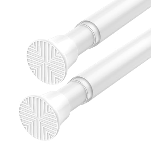 2Pack White Tension Curtain Rods 23-48Inch - Adjustable, No Drilling, Spring Tension Rods for Windows, Doorway, Closet - color: White, size: 23" to 48"-2Pcs