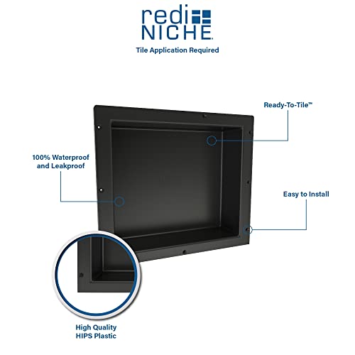 Tile Redi USA RNDH1614S-14 Niche Double Recessed Shower Shelf, Two Shelves, 14" H X 32" W, Black - size: 14" H X 32" W, style: 2 Shelves