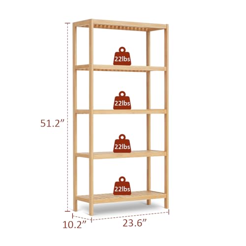 5-Tier Bamboo Freestanding Multi-use Shelf Unit Bookshelf Bookcase - size: 23.6''W 5-tier