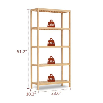 5-Tier Bamboo Freestanding Multi-use Shelf Unit Bookshelf Bookcase - size: 23.6''W 5-tier