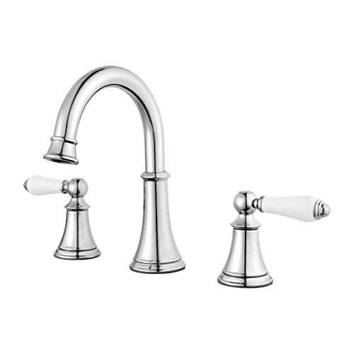 Pfister Courant 8 in Widespread 3 Hole Bathroom Sink Faucet 2 Handle Polished Chrome NSF Certified WaterSense Push & Seal Drain 360 Degree Swivel Spout LF049COPC - color: Polished Chrome, size: (Pack of 1)