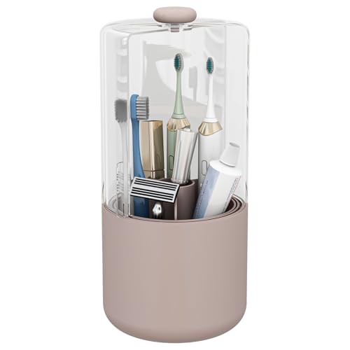 YOOLENS Toothbrush Holder with Cover 360 Rotating 4 Compartments Bathroom Toothpaste Electric Toothbrush Organizer, Pink - color: Pink