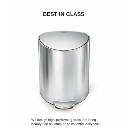 simplehuman Semi-Round Step Can, 6L / 1.6 Gallon Bathroom Trash Can, Liner Pocket®, Sleek Internal Hinge, 150,000-Step Pedal, Lid Shox® Silent Close, Brushed Stainless Steel - color: Brushed Stainless Steel