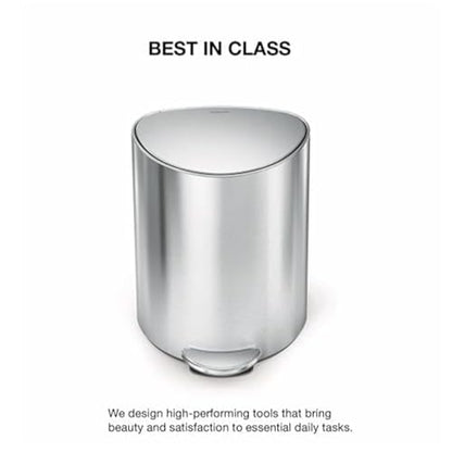 simplehuman Semi-Round Step Can, 6L / 1.6 Gallon Bathroom Trash Can, Liner Pocket®, Sleek Internal Hinge, 150,000-Step Pedal, Lid Shox® Silent Close, Brushed Stainless Steel - color: Brushed Stainless Steel
