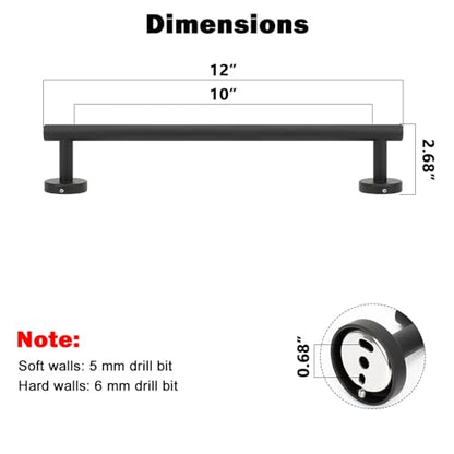NearMoon Bath Towel Bar, Thicken Stainless Steel Shower Towel Rack Holder Wall Mounted for Bathroom, 12-lnch Overall Length-10-lnch Usable Hanging Space (1 Pack, Matte Black) - color: Matte Black, size: 12 Inch