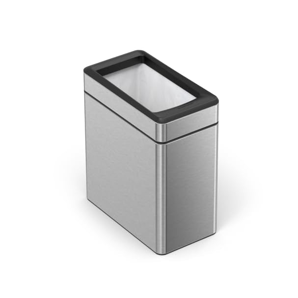 simplehuman Slim Open Can, 10L / 2.6 Gallon Commercial Office Trash Can for Hotel Rooms, Conference Rooms, Reception, Heavy Duty Stainless Steel, ADA-Compliant, Brushed Stainless Steel - color: Brushed, style: 10L Slim