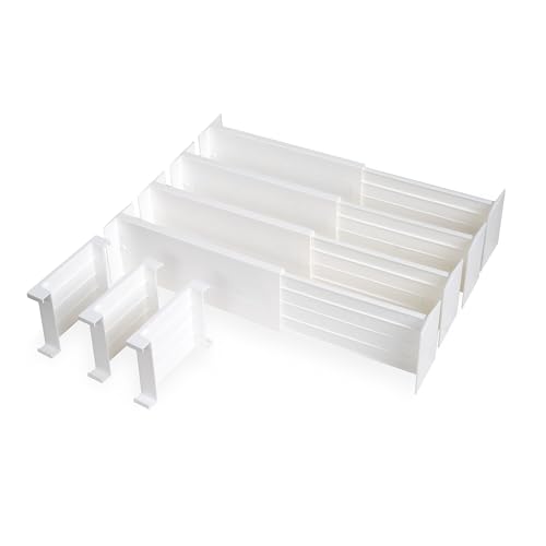 Dial Industries Dresser Drawer Dividers, 4 Pk + 3 Cross Dividers, 4.5" Deep | Slides apart to fit drawers of any length, Extra pieces create small sections, Great for socks, underwear and accessories - size: Set of 7, 4.5" Deep