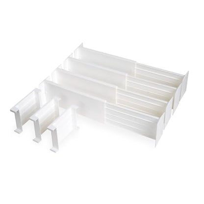 Dial Industries Dresser Drawer Dividers, 4 Pk + 3 Cross Dividers, 4.5" Deep | Slides apart to fit drawers of any length, Extra pieces create small sections, Great for socks, underwear and accessories - size: Set of 7, 4.5" Deep