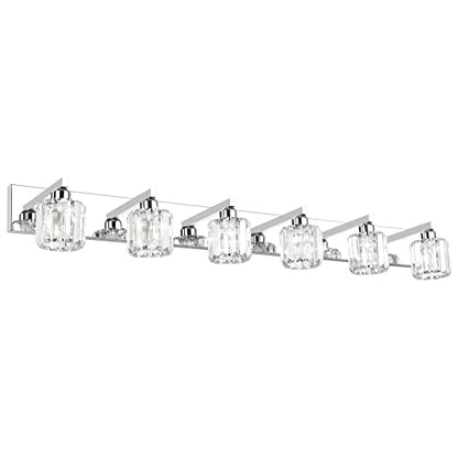 Aipsun Bathroom Vanity Light Crystal Vanity Lighting Fixtures 6 Lights Chrome Vanity Light for Bathroom (Exclude Bulb) - color: Chrome (Round), size: 49 inch