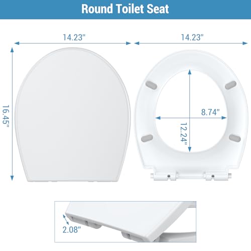 Round Toilet Seat, Soft Close Toilet Seat, Quick Release Hinges,One Button for Easy Cleaning, Slow Close Plastic Toilet Seats and Cover,Easy Installation Never Loosen Hinge White Toilet Lid - size: Round