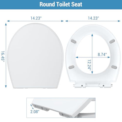 Round Toilet Seat, Soft Close Toilet Seat, Quick Release Hinges,One Button for Easy Cleaning, Slow Close Plastic Toilet Seats and Cover,Easy Installation Never Loosen Hinge White Toilet Lid - size: Round