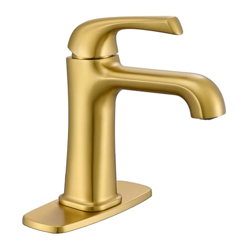 Single Hole Bathroom Faucet,‎Bathroom Sink Faucet,Brushed Gold Bathroom Faucet 1 Hole,with Pop Up Drain and cUPC Supply Lines for Vanity,Lavatory RV Farmhouse (HG-8901-BG) - color: A-Brushed Gold