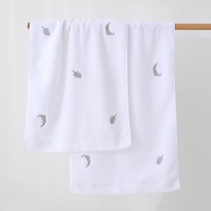 YiLUOMO Elegant White Hand Towels Silver Feathers Embroidered Set of 2 Super Thick Luxury 100% Cotton Ultra Soft Highly Absorbent Bathroom Hand Towel, 13 X 29 Inch - color: Silver