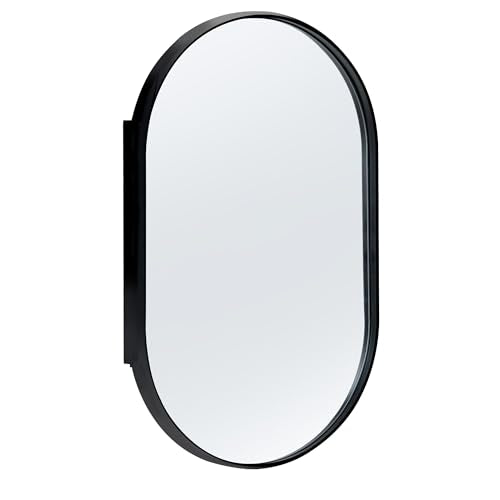 DlandHome Oval Bathroom Medicine Cabinet with Mirror, 34”x20” Recessed Medicine Cabinet for Bathroom with Beveled Edge Mirror,Black - color: Black