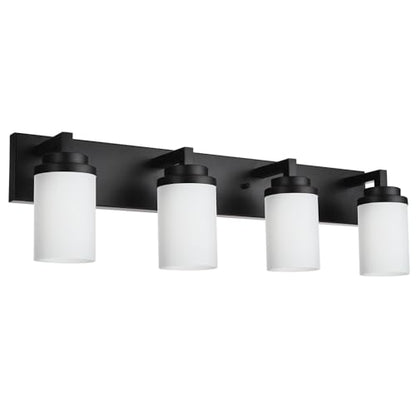 TODOLUZ 4-Lights Bathroom Light Fixtures in Matte Black, Modern Opal White Glass Vanity Light E26 Bulb Base, Wall Mount Lighting for Bedroom Bath Living Room - color: Black, size: 4-Lights