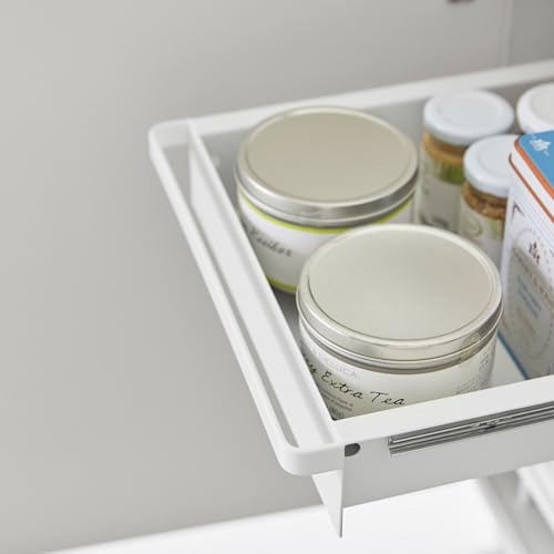 Yamazaki Home Under-Sink Rack, Two-Tier with Pull-Out Shelf, Steel, White | Versatile under-sink rack features a two-tier organization system with sliding drawers. Adds practical everyday storage. - color: White