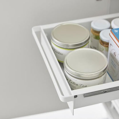 Yamazaki Home Under-Sink Rack, Two-Tier with Pull-Out Shelf, Steel, White | Versatile under-sink rack features a two-tier organization system with sliding drawers. Adds practical everyday storage. - color: White