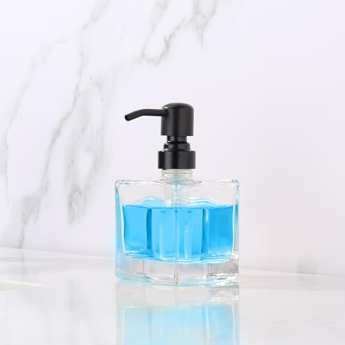 Square Bathroom Soap Dispenser Black, 8.4 oz Glass Bottles with Stainless Steel Pump Cube Liquid Hand Soap Dispenser Kitchen - color: Black